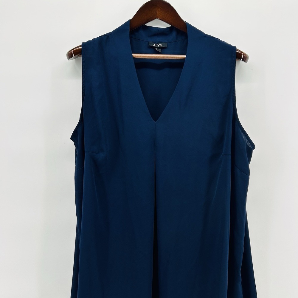 Alyx Womens 3X Navy Blue Semi Sheer Sleeveless V Neck Pleated Blouse Tunic
